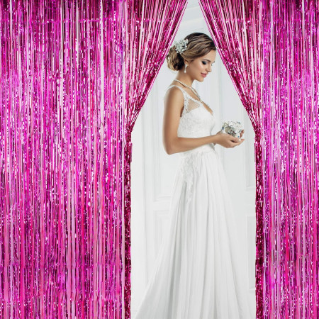 Perdea Franjurata, Cyrax, Model Decor Petrecere, pentru Fundal de Poze, Amenajare Colorata a Petrecerii, Dimensiune 100x200 cm, Roz Inchis