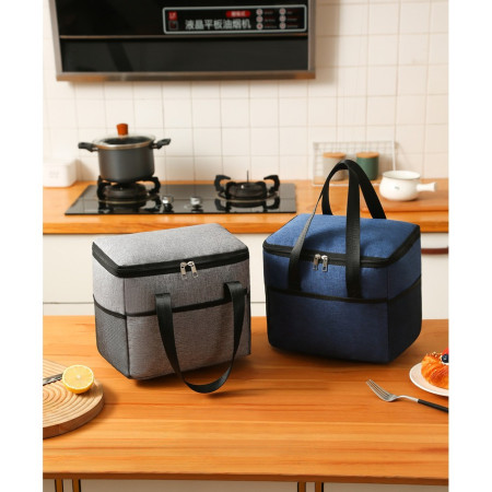 Geanta Termica Cyrax pentru Pranz, Compartimente Telefon si Tacamuri, Multifunctionala, Impermeabila, 24x18x21 cm, Albastru