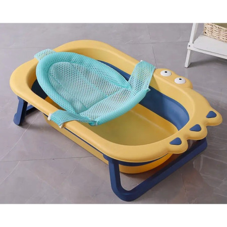 Cada Pliabila pentru Baie, Cyrax, din PP+TPR, pentru Copii 0-6 Ani, Model Crocodil, Dop de Scurgere, 80x54x21 cm, Galben/Albastru