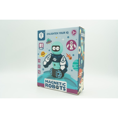 Cyrax Set inteligent de blocuri magnetice pentru copii, 7 piese, cutie depozitare, robotel, albastru