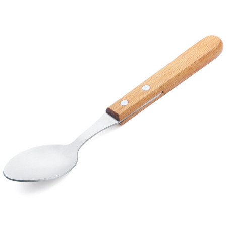 Set 4 tacamuri pentru masa Cyrax, otel 304, lingura, lingurita desert, cutit, furculita, maner din lemn de fag, 20 x 4 x 2 cm, gri