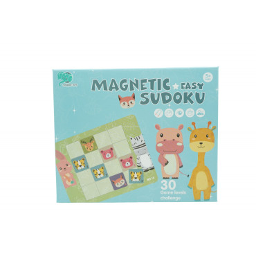 Cyrax Joc educativ Sudoku cu tablita magnetica, 32 de piese, cartonase cu animale, Verde