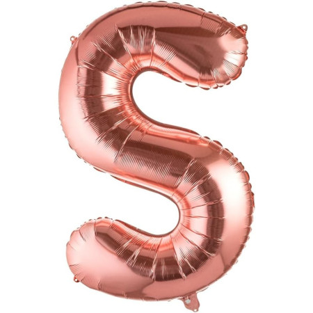 Balon Folie Metalizata Litera S, Cyrax, 100 cm, Umflati cu Heliu sau Aer, Ambalaj Individual, Pai inclus, Rose Gold