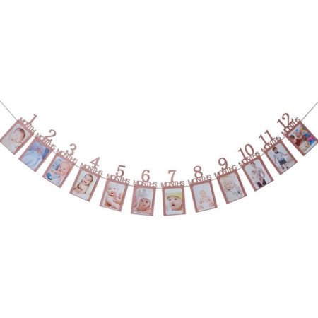 Banner pentru Poze, Cyrax, 15.2x10.2 cm, Tema Prima Aniversare, Model Primele 12 Luni, Rola Ata Inclusa, Roz