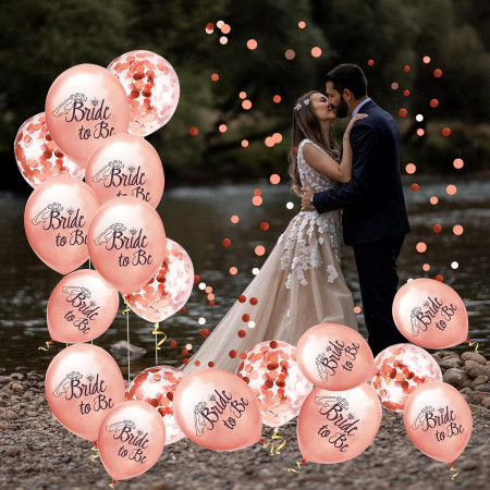 Set 10 Baloane din Latex, Cyrax, Model Party Bride To Be, 30 cm, 2.8 g, Transparent, cu Confetti, Roz