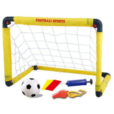 Set Poarta de Fotbal pentru Copii, Cyrax, 45x60 cm, Minge, Cartonase, Pompa, Fluier, Interactiv, Distractiv, Galben