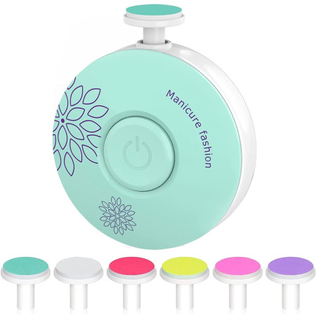 Set Pila Electrica pentru Copii si Bebelusi, Cyrax, ABS, Incarcare USB, Model cu Flori, 6 Accesorii, cu Lumina LED, Verde