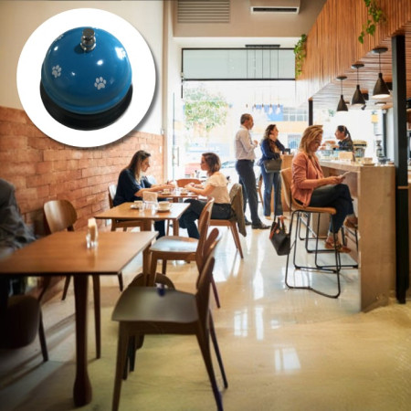 Clopotel Metalic Multifunctional,  Alastru cu Imprimeu Labuta Alba, 7.5x7.5x6.5 cm, Dresaj, Receptie, Restaurante