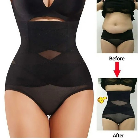 Lenjerie Modelatoare pentru Abdomen, Cyrax, cu Talie Inalta si Corset, Negru, Push-Up, Marimea L