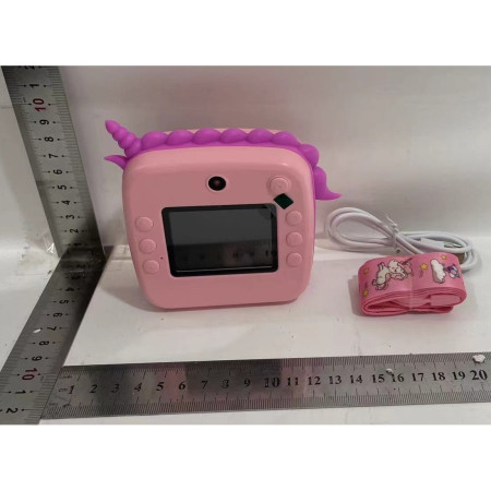 Camera Instantanee pentru Copii, Cyrax, Camera Frontala + Selfie, cu Functie de Printare, Cablu USB-C, Bluetooth, Compatibil iOS/Android, Model Unicorn, Snur Inclus, Roz