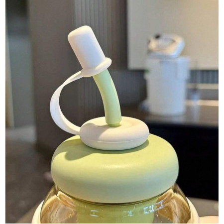 Sticla de Apa, Cyrax, Termica, Mentinere 6 Ore, 1400 mL, cu Pai si Capac, PP si Silicon, cu Maner Alb, 25.5x7.5 cm, Verde