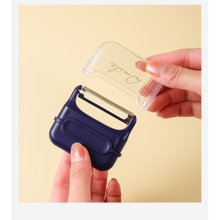 Decojitor/Curatator manual de legume si fructe, Cyrax, portabil, cu magnet, doua lame, Inox, Mov, 6.7x6x1.6 cm