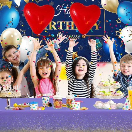 Fata de Masa, Cyrax, din PEVA, Imprimeu Buline Aurii, 137 x 274 cm, Impermeabila, Fara Pete, Curatare Rapida, Mov