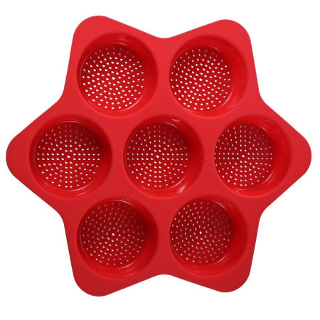 Forme de Silicon pentru Copt, Cyrax, 7 Forme Rotiunde, pentru Burgeri si Prajituri, 38.5 x 4 cm, Rosu
