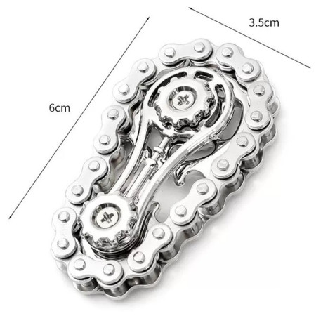 Jucarie Fidget Spinner Premium Anti Stres, Cyrax, Giroscop din Aliaj, Jucarie din Metal de decompresie, forma Lant de Angrenaj de Bicicleta, 6 x 3.5 cm, Argintiu