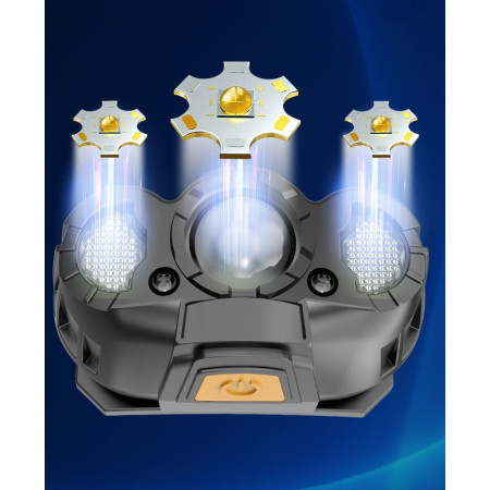 Lanterna LED de Cap,  cu Suport Inclus, Incarcare USB Tip C, Raza 100-200m, 5W, 6 Trepte de Lumina, 400 mAh, Gri