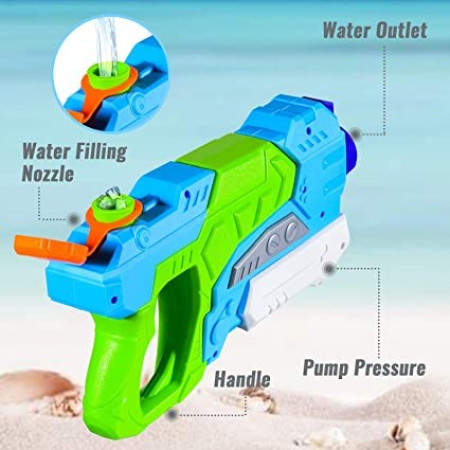 Pistol cu Apa pentru Copii, Rezervor, Pentru Piscina/Plaja, Cyrax, 6ani+,  Verde/Albastru, 550ML