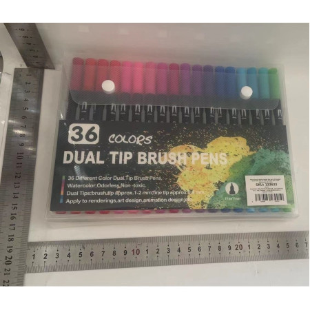 Set 36 Carioci, Cyrax, pe Baza de Apa, 2 Tipuri de Varf, 1-2 mm, 0.4 mm, Corp Carioca Negru, din Plastic, Multicolor