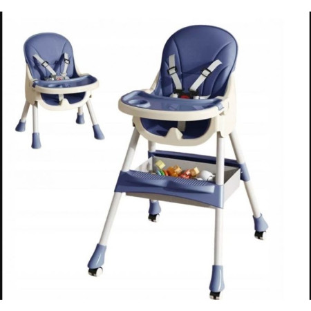 Scaun de masa pentru bebelusi si copii Cyrax, cu roti, telescopic, pliabil, masuta reglabila, suport picioare, scaun invelis piele artificiala, centura siguranta, spatiu depozitare, 97 x 73 x 65 cm, albastru