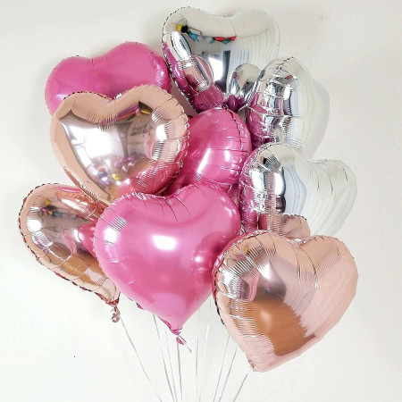 Balon din Folie Metalizata, Cyrax, Figurina Inimioara, Model Simplu, Tematica Iubire, 40 cm, Ambalaj Individual, Pai Inclus, Umflare cu Aer sau Heliu, Argintiu