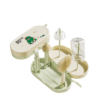 Set 7 Piese de Spalat/Uscat Biberoane, Cyrax, Portabil, Peri de Silicon, pentru Tetine, Suzete, Biberoane, Paie, Cutie Inclusa, 20 x 9.5 cm, Verde