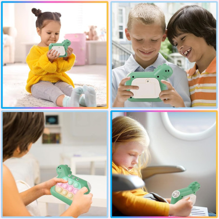 Jucarie Interactiva Pop It Whack A Mole, Cyrax, Tip Consola, Anti-Stres, 4 Moduri de Joc, din ABS si Silicon, +3 Ani, Model Dinozaur, Verde