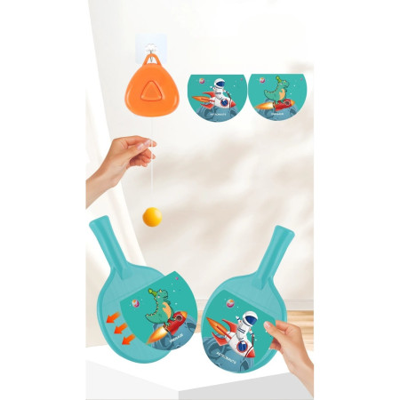 Set Palete pentru Tenis de Masa, Cyrax, pentru Copii, Accesoriu de Agatat Inclus, 2 Mingi, Design Animat, Albastru