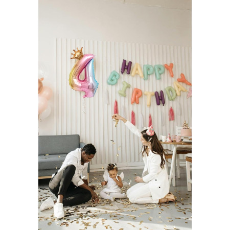 Balon din Folie Metalizata, Cyrax, Figurina Cifra Gradient, Tema Aniversare 80 cm, Ambalaj Individual, Pai inclus, Umflare cu Aer sau Heliu, Coronita, Cifra 4