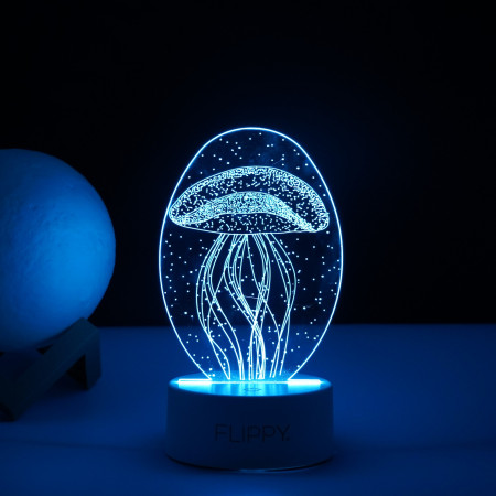 Lampa LED decorativa,  3D, Meduza, din material acril si lumina multicolora, alb