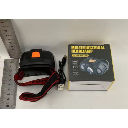 Lanterna LED de Cap,  cu Suport Inclus, Incarcare USB Tip C, Raza 100-200m, 5W, 6 Trepte de Lumina, 400 mAh, Gri