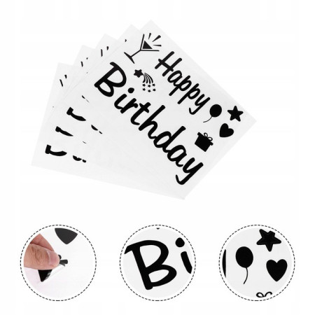Sticker Autocolant pentru Baloane, Cyrax, Tematica Aniversare, Model Happy Birthday, 29x21 cm, Negru