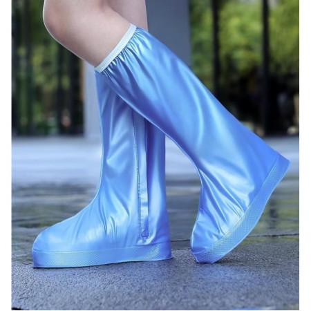 Protectie Incaltaminte pentru Ploaie si Noroi,  Impermeabila, Talpa Antiderapanta, cu Fermoar si Capsa, Inaltime 40 cm, Marime XXL 42-43, Albastru