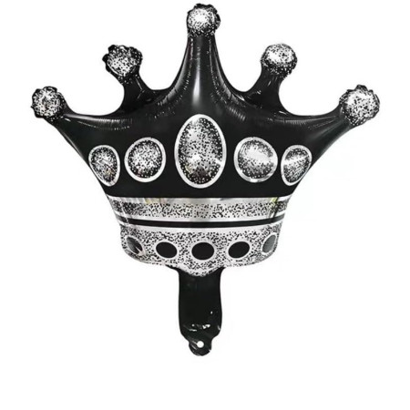 Balon din Folie Metalizata Cyrax, Figurina Cifra si Coroana, Scris Happy Birthday, Tema Aniversare 100 cm, Ambalaj Individual, Pai inclus, Umflare cu Aer sau Heliu, Negru, Cifra 4