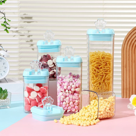 Cutie de Depozitare Alimente, Cyrax, 1.9L, Capac Albastru, din PP+PET, Inchidere Ermetica, 10 x 10 x 30.5 cm, Transparent