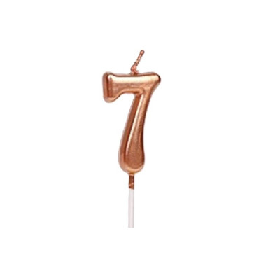 Lumanare de Tort, Cyrax, Model Cifra 7, Party, 4.5 x 2.5 cm, din Parafina, Rose Gold