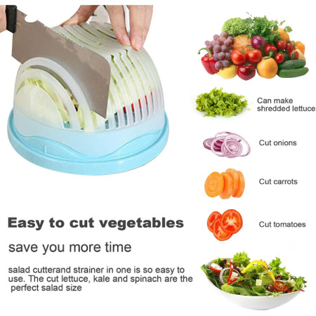 Bol Feliator pentru Salata, Cyrax, Castron Multifunctional pentru Legume si Fructe, pentru Spalat si Taiat Legumele, cu Scurgere si Tocator, Ergonomic, Protectie pentru Maini, 21x18.5x11.5 cm, Albastru