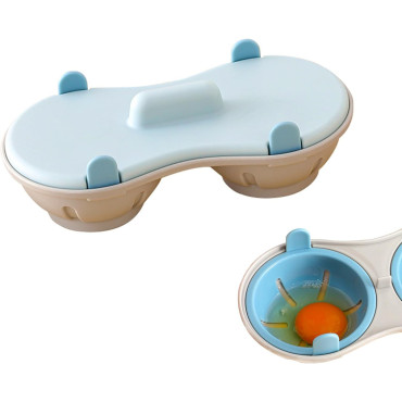 Recipient Dublu pentru Oua, Cyrax, din Plastic Cyrax, pentru Gatit la Microunde, 22 x 11.8 x 8 cm, Albastru