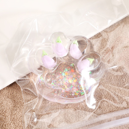 Jucarie Antistres Squishy, Cyrax, cu Revenire Lenta, Model Cat Paw, Squeeze Pinch Family, 6.5 x 7 cm, din Tpr, 4-6 Ani, Model 3 Legume, Transparent