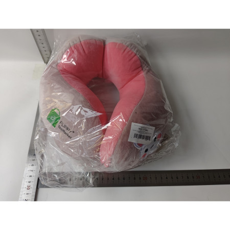 Perna de Calatorie,  Pentru Gat si Cap, Umplutura din Bumbac, 28x28x10 cm, cu Model Brodat Iepure, Roz