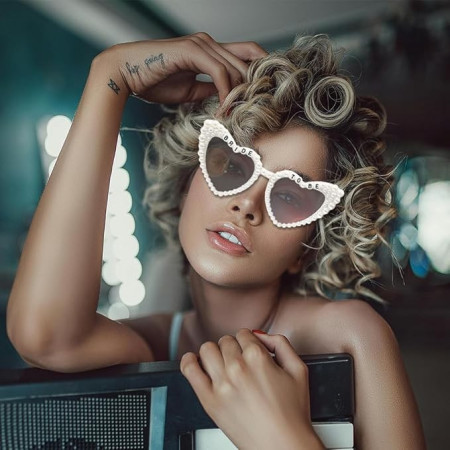 Ochelari Decorativi, Cyrax, Model Bride to Be, cu Perle, pentru Nunta, din PC, 15.3 x 5.7 x 14.5 cm, Alb