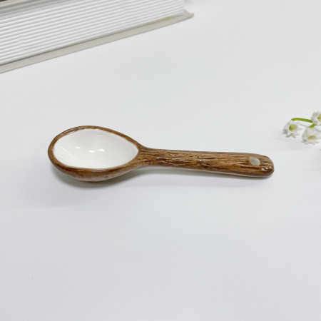 Cana din Ceramica, Cyrax, 201-300 ml, cu Lingurita, Model Nuca de Cocos, Maro