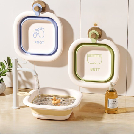 Cada Pliabila pentru Baie pentru Copii, Cyrax, Cadita pentru Bebelusi, Model Patrat pentru Picioare, Albastru, 30x30x3.5 cm, 3.5 L