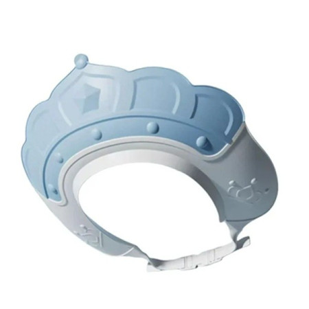 Casca de Dus, Cyrax, Previne Scurgerea Apei si Samponului pe Fata, 0-12 Ani, Ajustabila, din TPE+PP, 20 x 23 cm, Model Coroana, Albastru