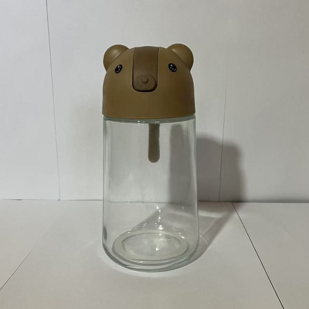 Recipient de ulei, Cyrax, Model Ursulet, Sticla pentru Lichide de Bucatarie, Inchidere Deschidere Automata, 18.5 x 13 cm, Volum 630 ml, Maro