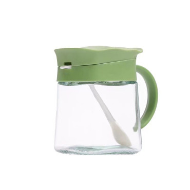 Recipient Condimente, Cyrax, din Stilca, 180 ml, cu Maner si Lingurita, 11.3 x 8.2 cm, Capac Ondulat, Verde