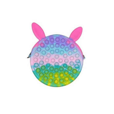 Jucarie antistres din silicon Cyrax, Geanta Pop It, 16 cm, Iepuras, Macarons