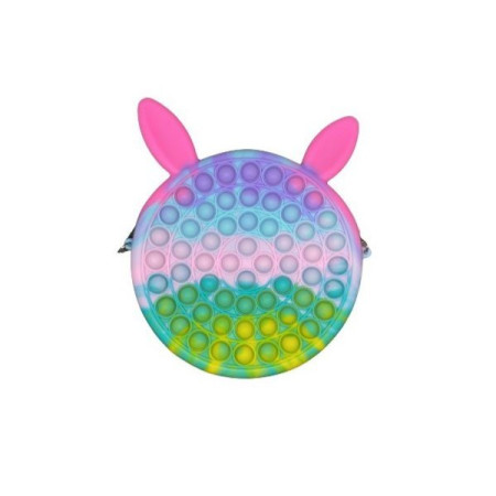 Jucarie antistres din silicon Cyrax, Geanta Pop It, 16 cm, Iepuras, Macarons