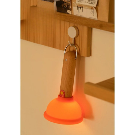 Lampa Nocturna,  Model Ventuza de Toaleta, Alimentare USB, din Lemn si Silicon, 16 x 9 cm, Portocaliu