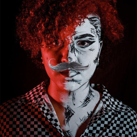 Mustata Falsa pentru Deghizari, Cyrax, Petreceri Tematice, din Panza, Autoadeziv, 13 x 4 cm, Model Grizonat 1, Negru/Alb