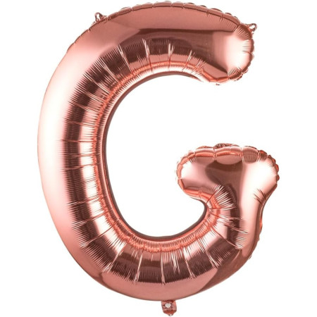 Balon Folie Metalizata Litera G, Cyrax, 80 cm, Umflati cu Heliu sau Aer, Ambalaj Individual, Pai inclus, Rose Gold